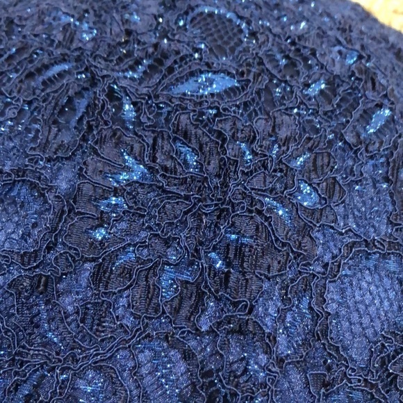 Theia Shimmering Element Gown Formal Maxi Dress Size 4 Metallic Blue Lace - Picture 11 of 11